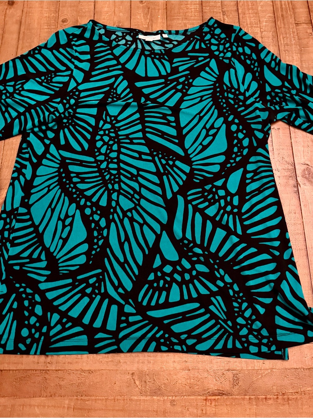 Chico's Teal and Black Long Sleeve Patterned Top